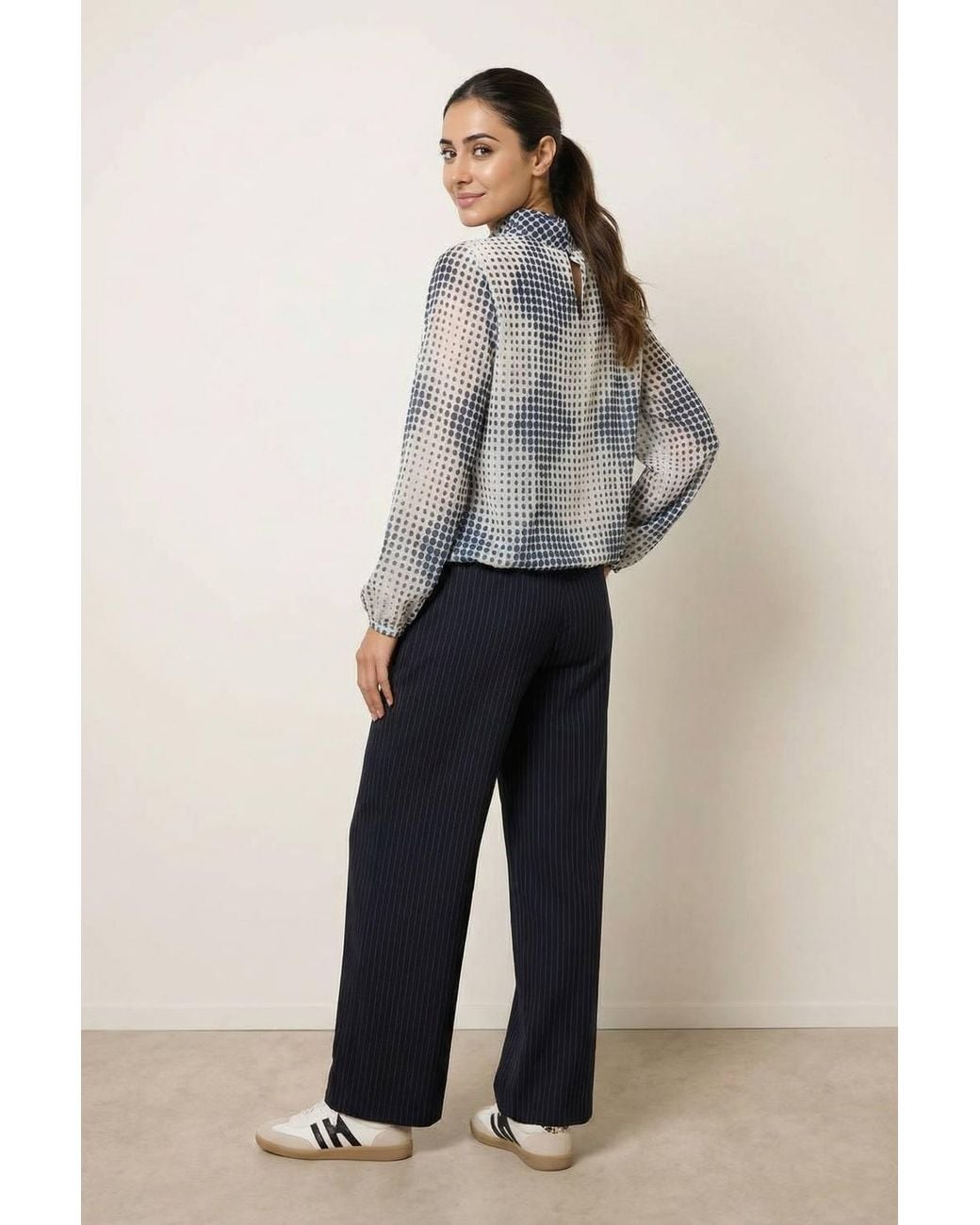 Blue Vanilla Blue Elasticated Waist Long Sleeve V-Neck Blouse