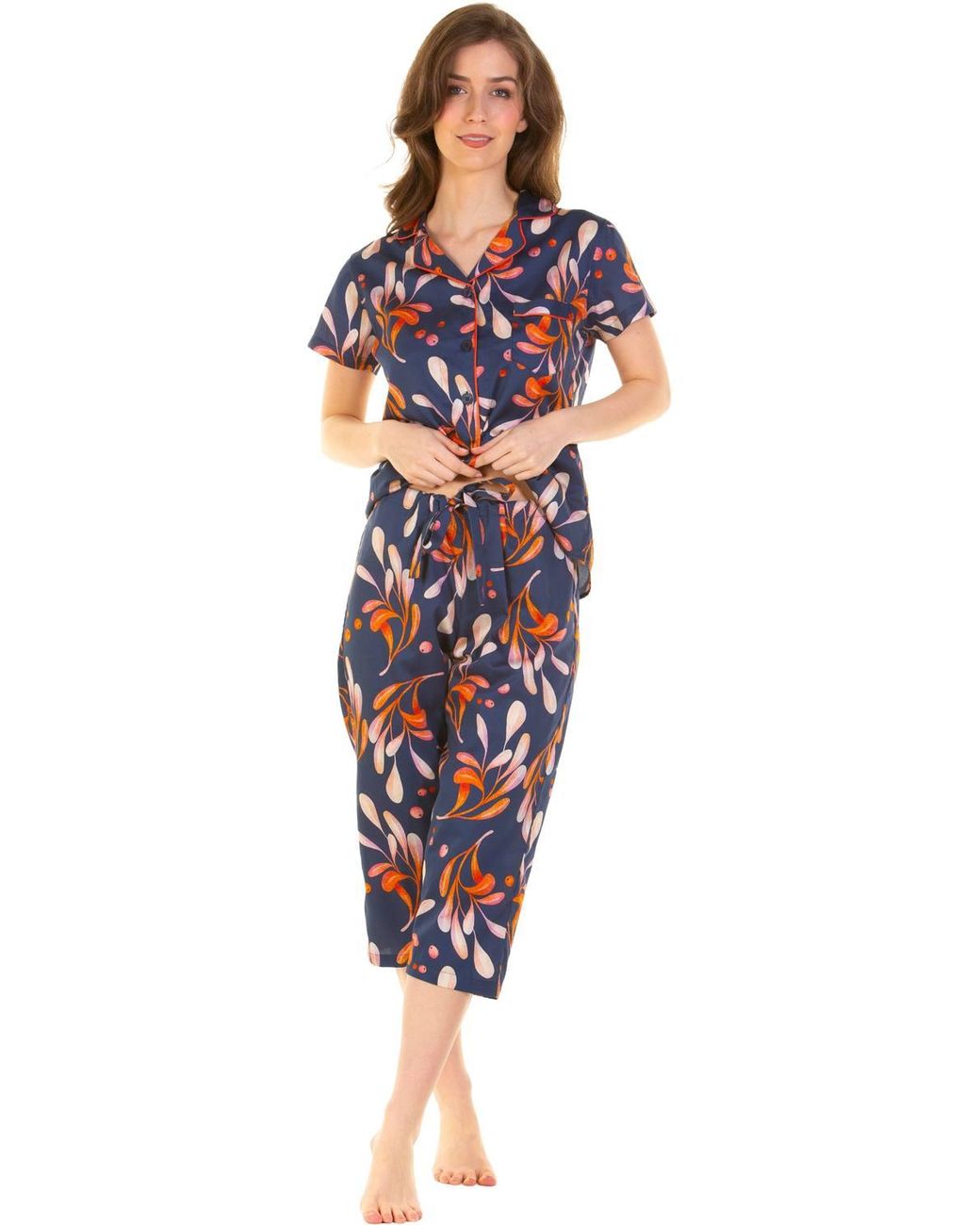 Wisteria Lane Blue 100% Combed Cotton Poplin Cropped Pyjama Set