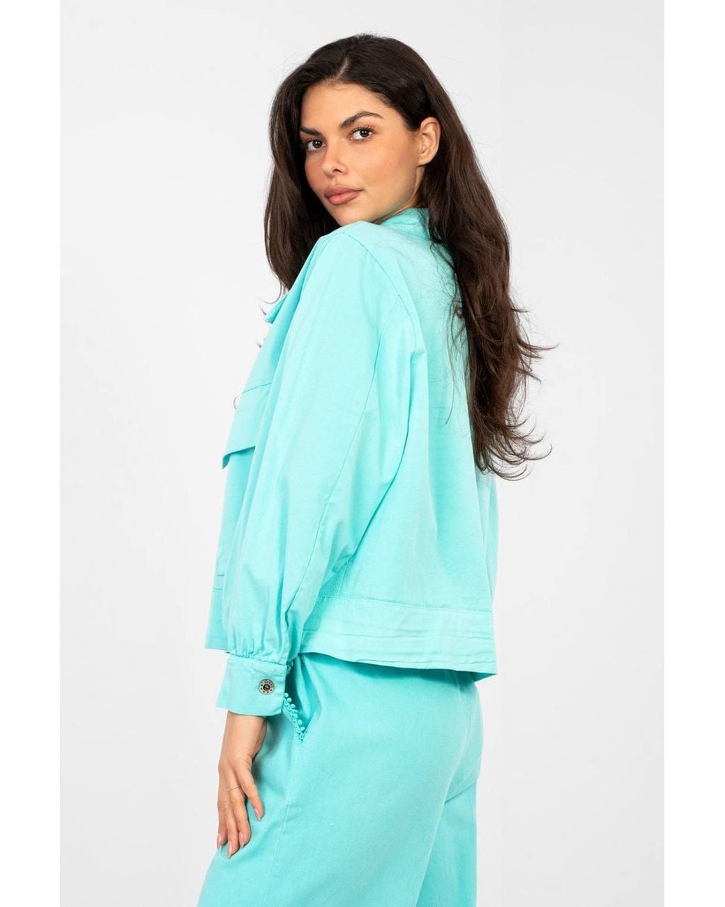 Love Lace Blue Casual Cotton Elastane Long Sleeve Shirt