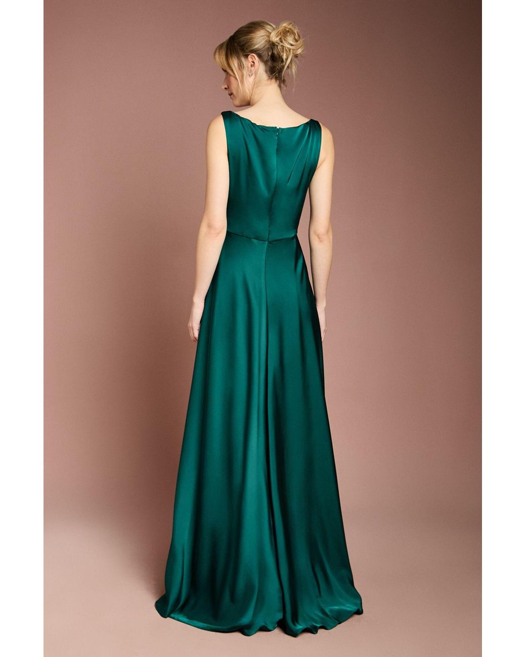 Coast Green Honoured Sleeveless Cowl Neck Satin Maxi Bridesmaid Dress