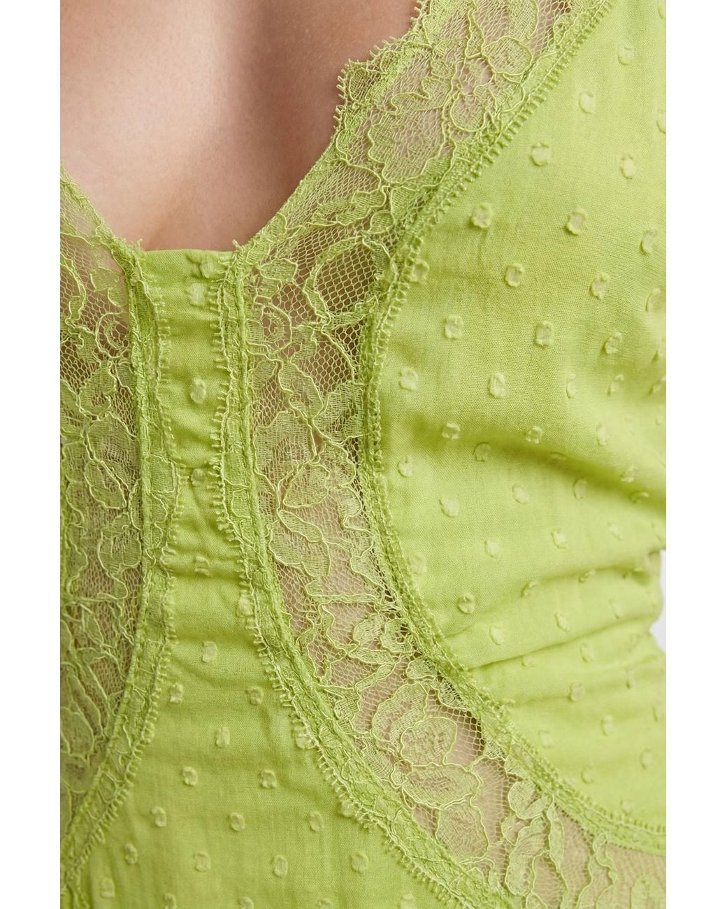 Warehouse Green Dobby Chiffon Lace Cutwork Maxi Dress
