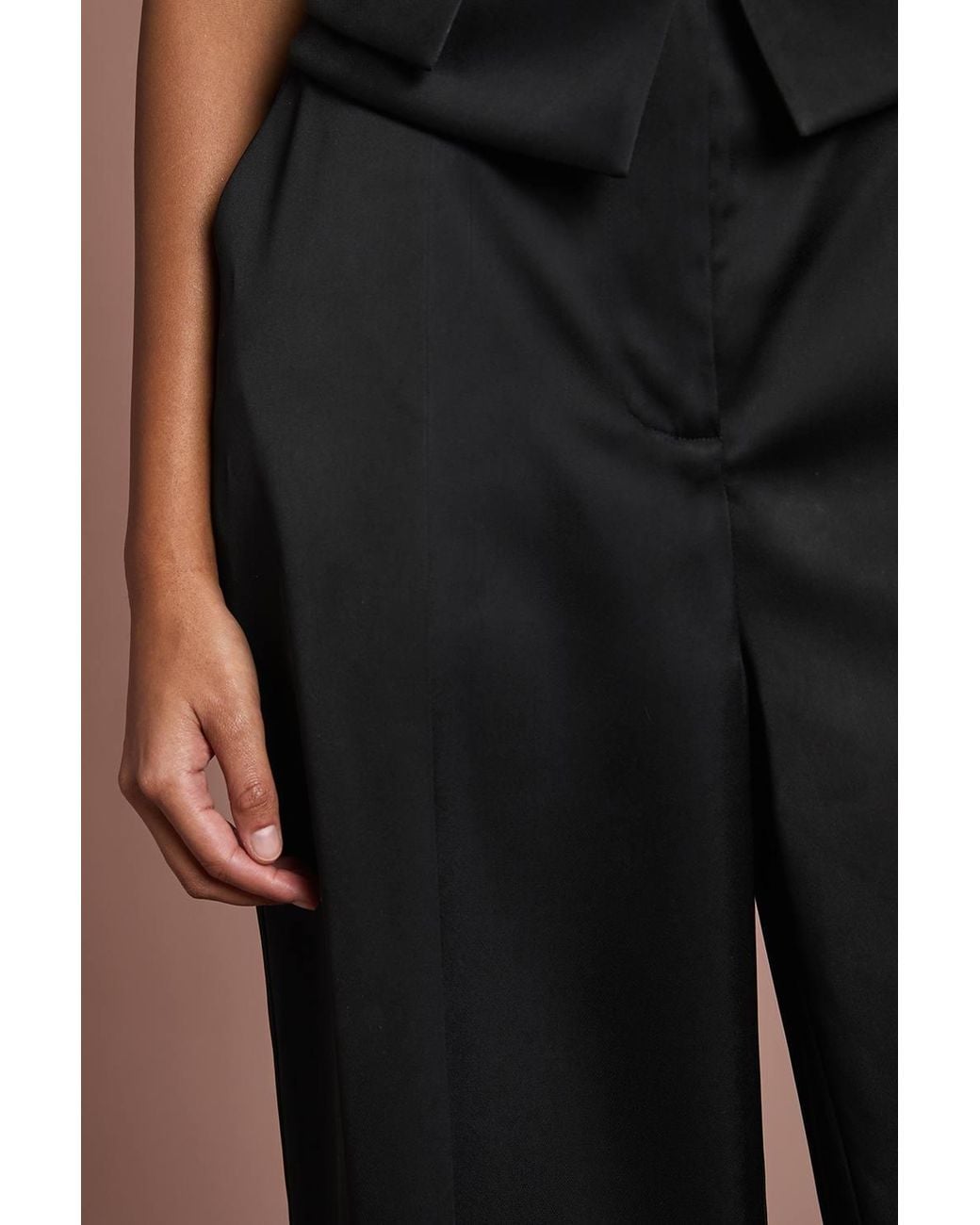 Coast Brown Petite Muse Satin Wide Leg Tailored Trouser