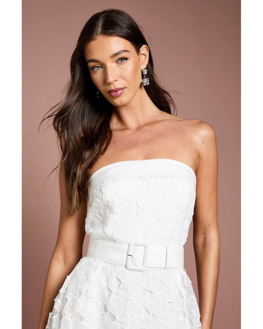 Coast White Bandeau Belted Lace Midi Dress