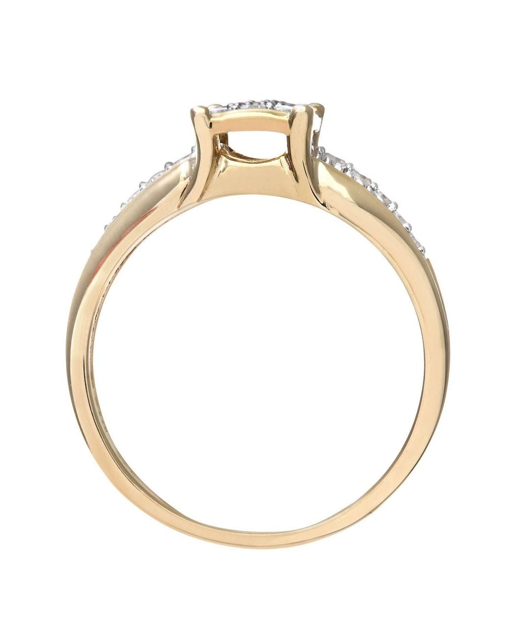 Jewelco London Metallic 9Ct 1/4Ct Diamond Raised Square Top Signet Cluster Ring