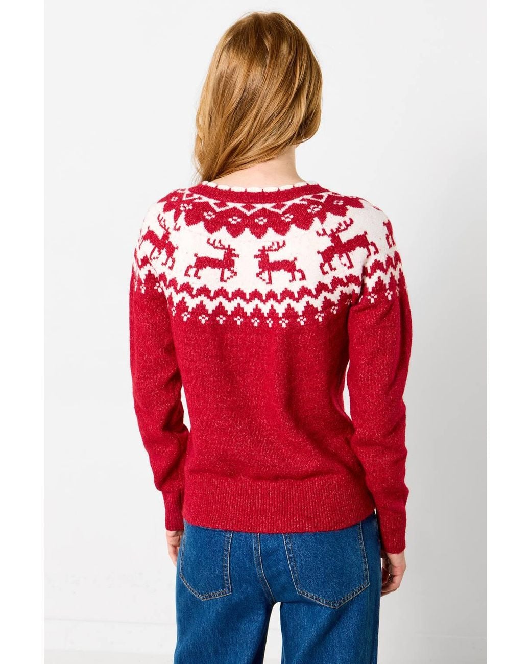 Joe Browns Pink Retro Reindeer Fairisle Cardigan
