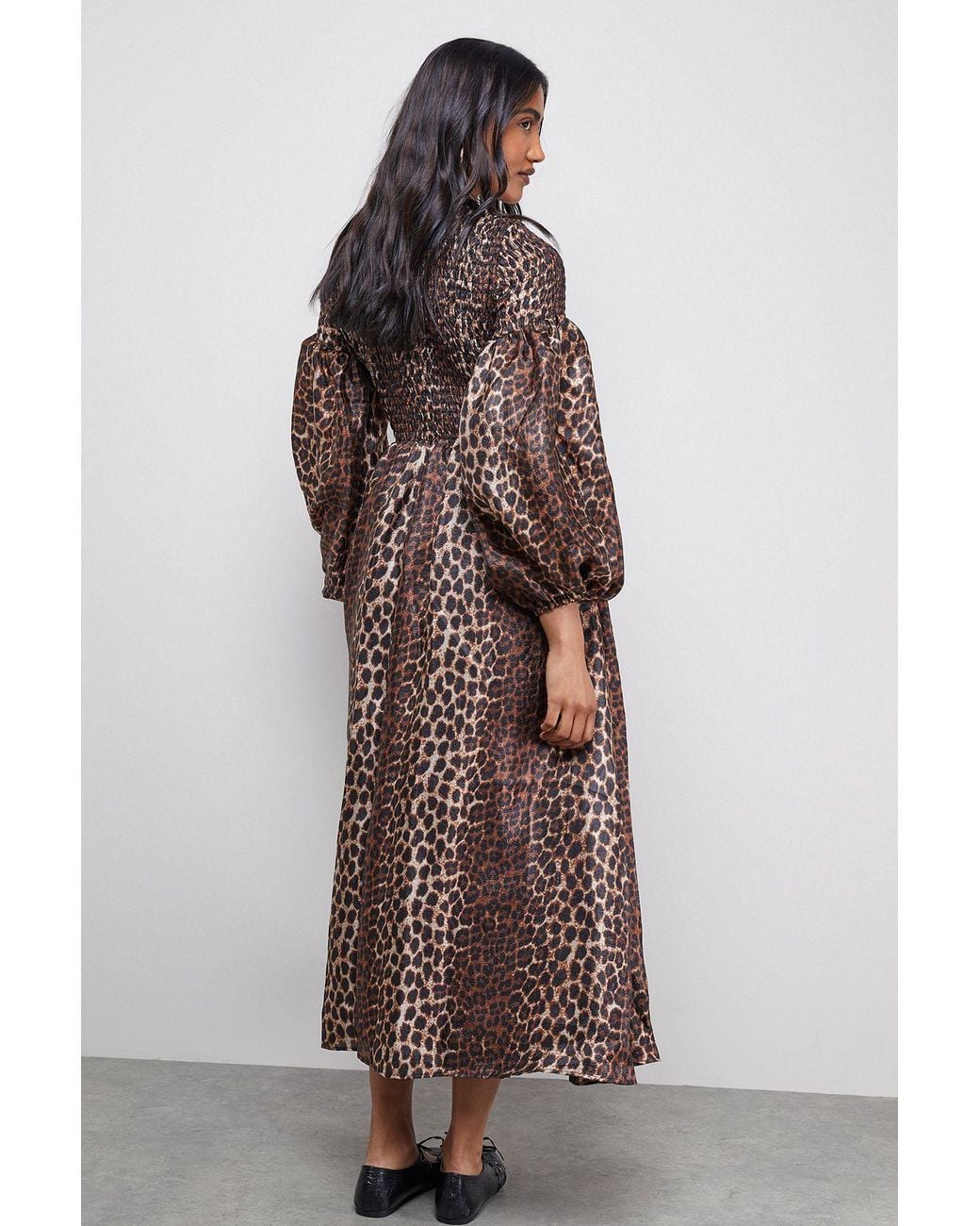 Warehouse Brown Textured Organza Shirred Midaxi Dress