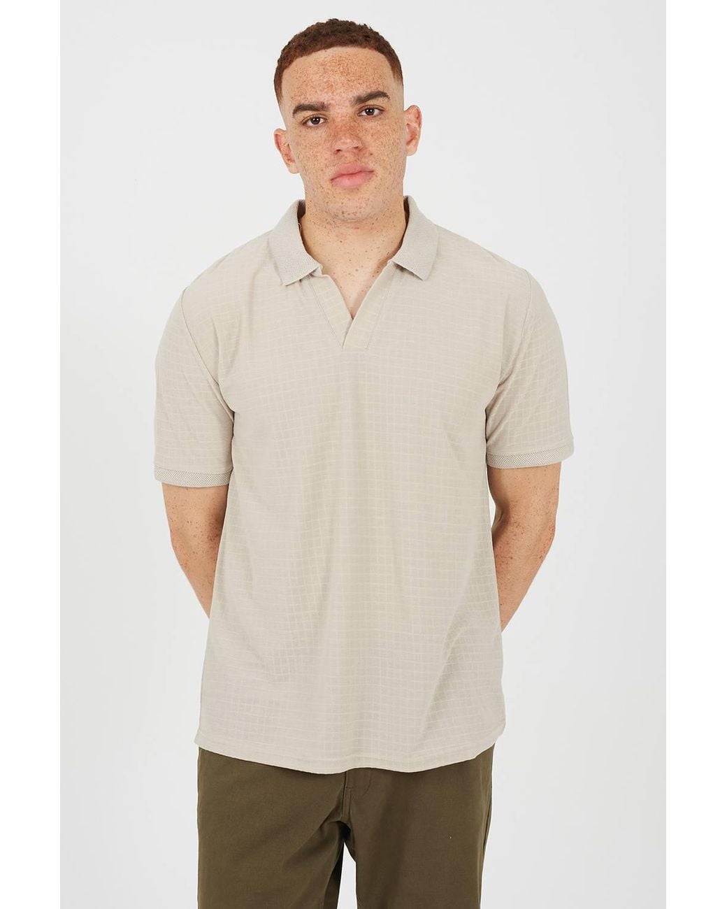 Brave Soul White Trophy Neck Jacquard Polo Shirt for men