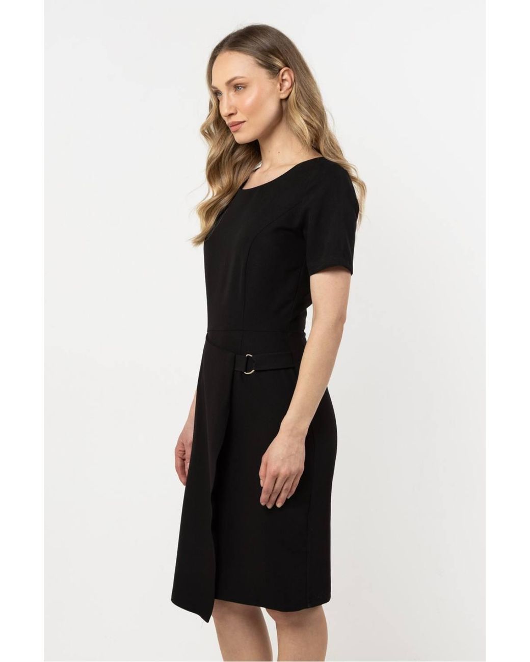 Love Lace Black Asymmetrical Hem Pencil Day Dress With Slit Style 212232