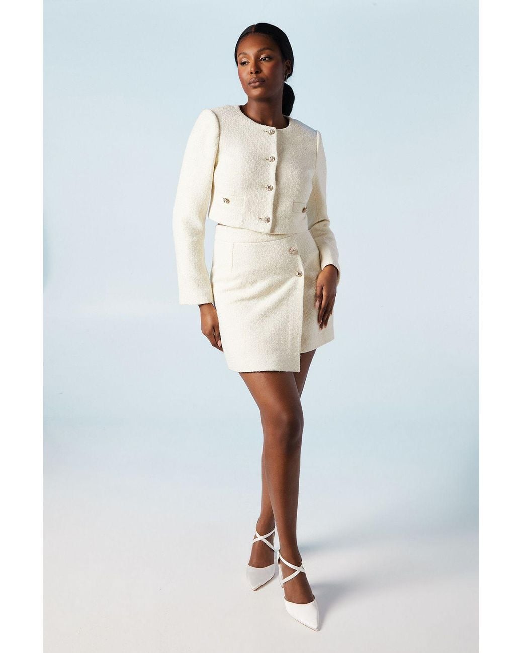 Coast White Boucle Mini Wrap Skirt