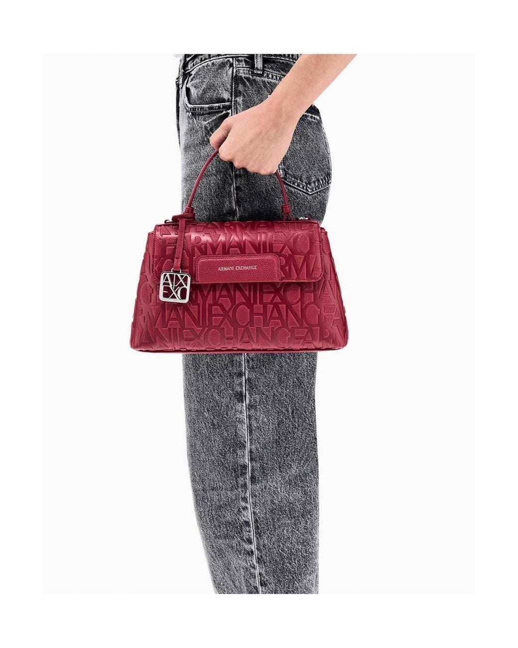 ARMANI EXCHANGE Red Liz Pebble Leather Top Handle Bag Opera
