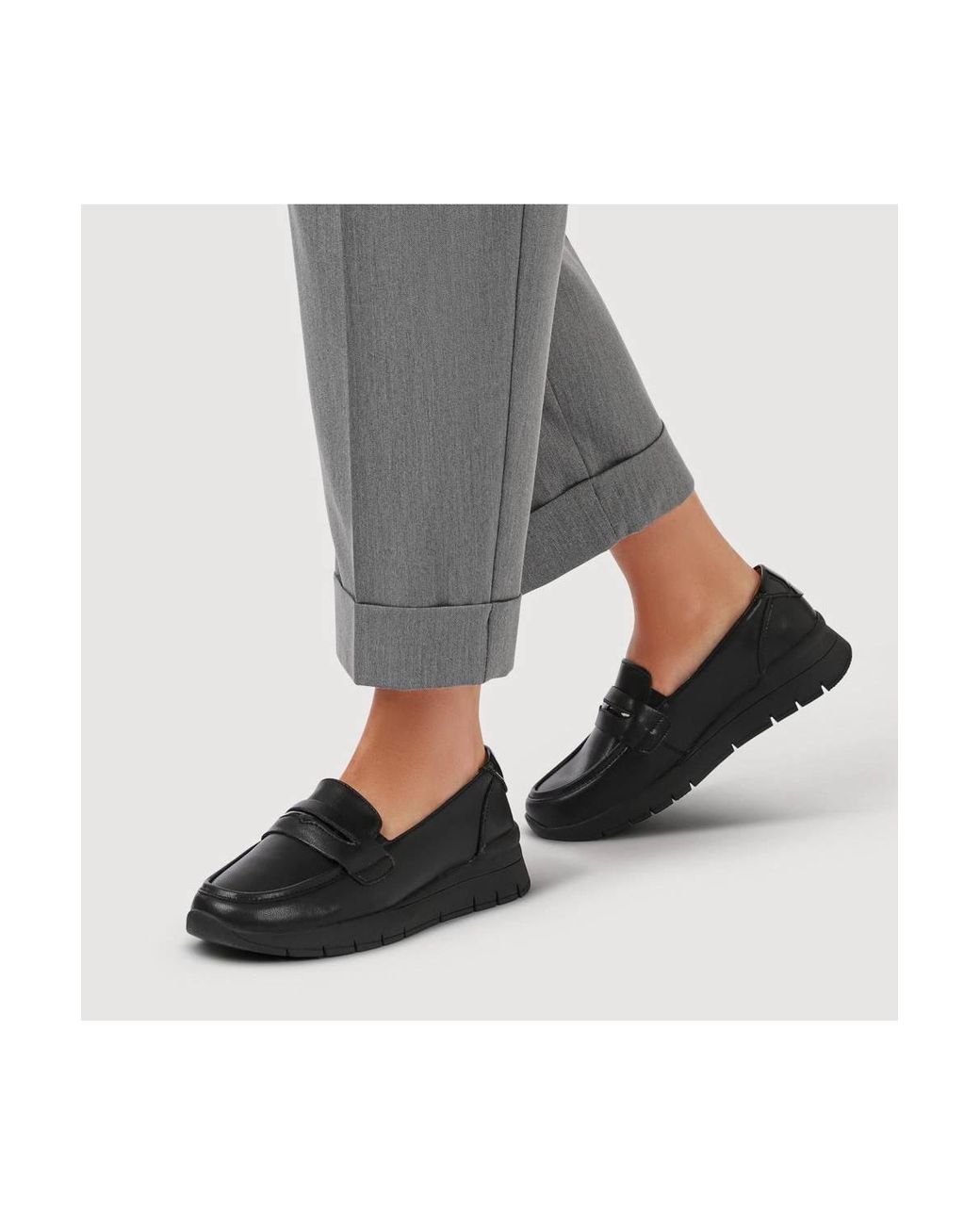 Pavers Black Heeled Leather Penny Loafers