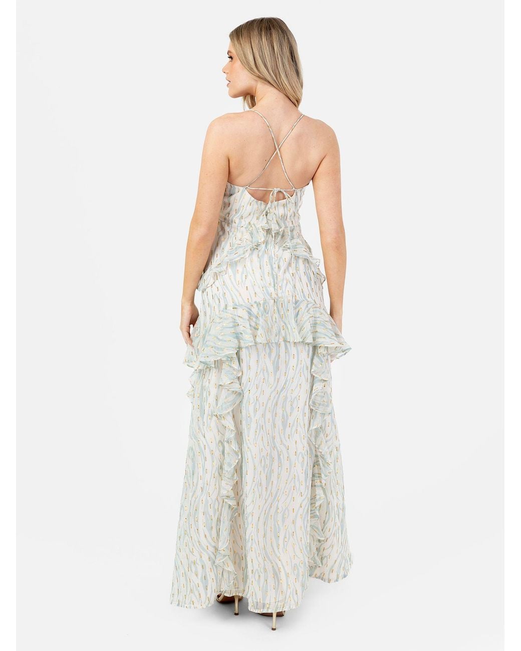 Anaya with love White Strappy Cross Back Ruffle Maxi Dress