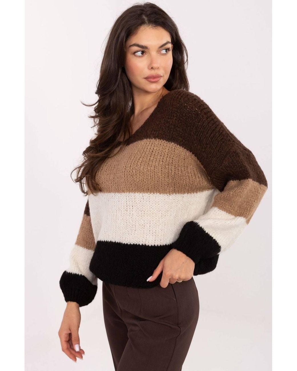 Love Lace Black Oversized Striped V Neck Sweater