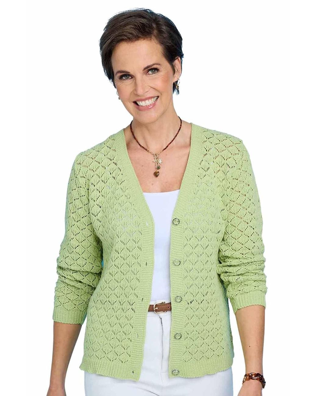 Chums Green Cardigan Pointelle Knit