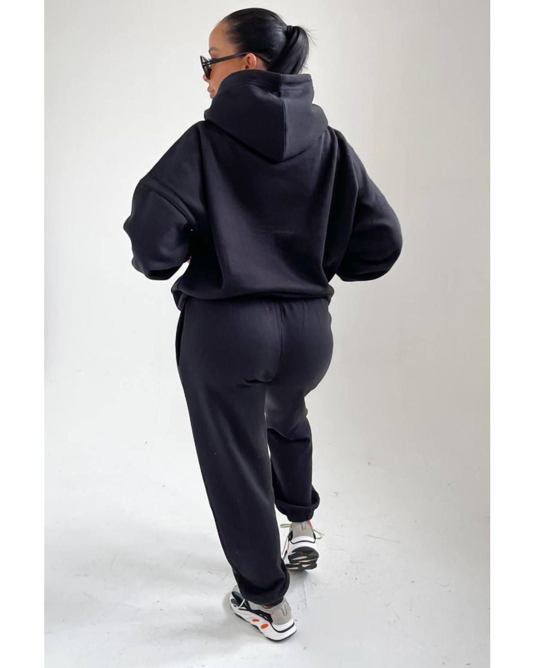 Femme Luxe Black Oversized Front Pocket Pullover Hoodie Cuffed Joggers Loungewear Set