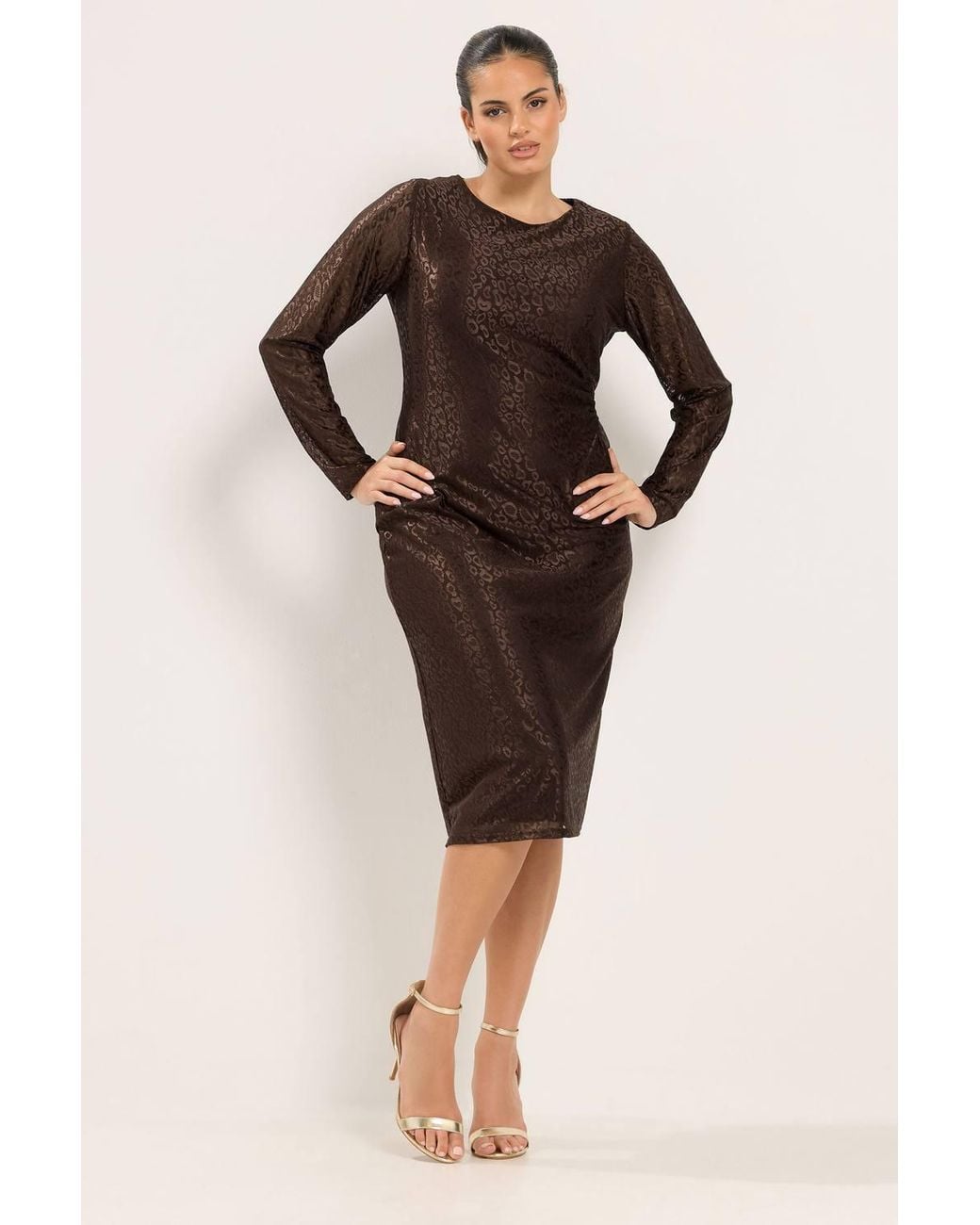 Yours Brown Leopard Print Ruched Side Midi Dress