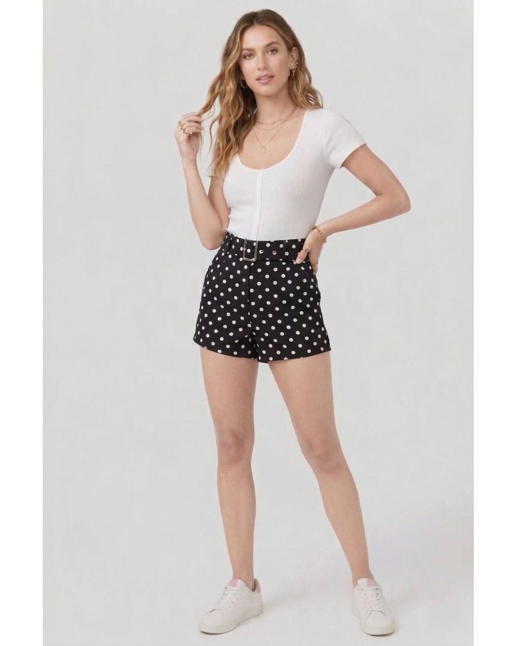 Stylewise Black Polka Dot Belted Shorts