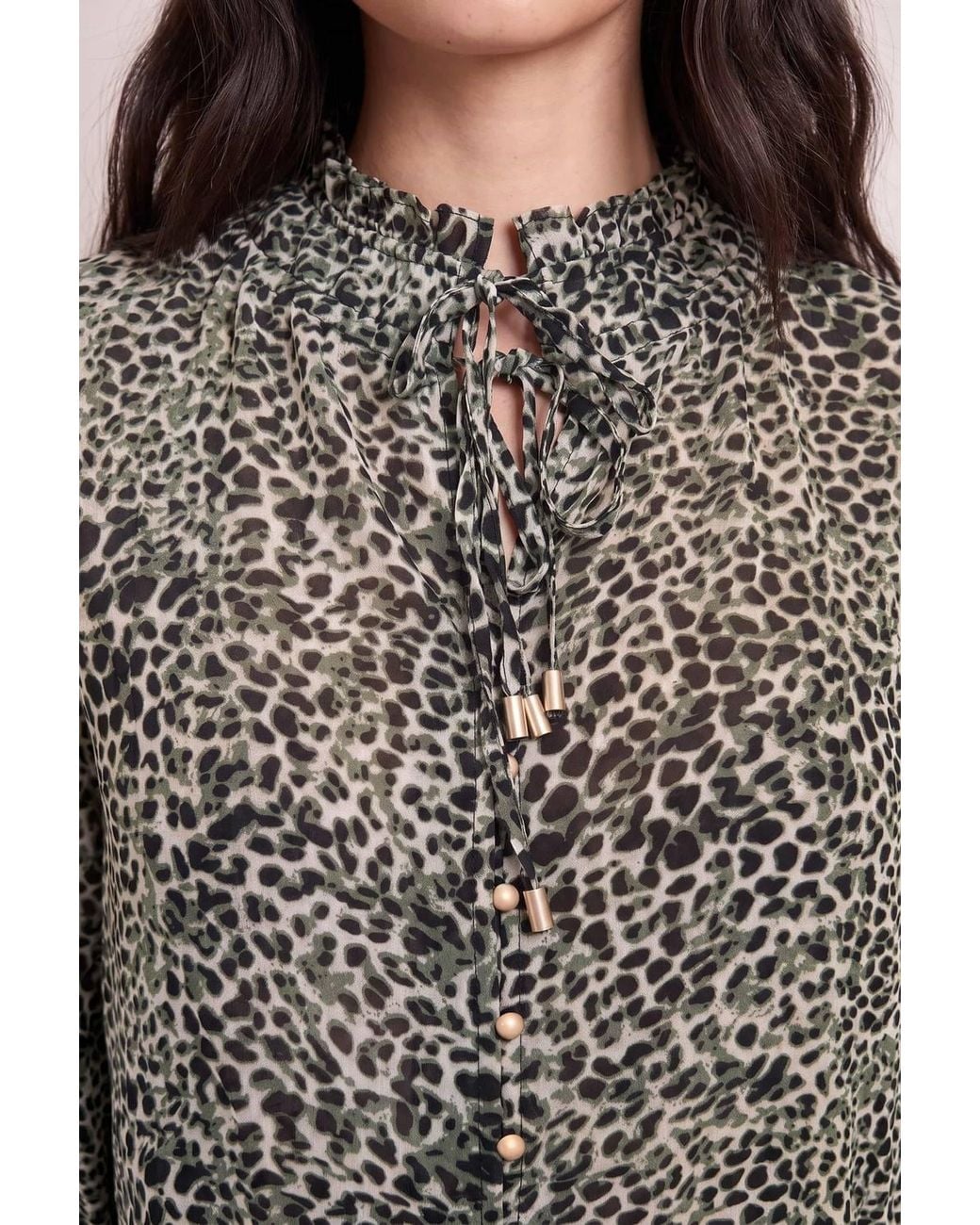 Style Cheat Gray Animal Print Tie Blouse