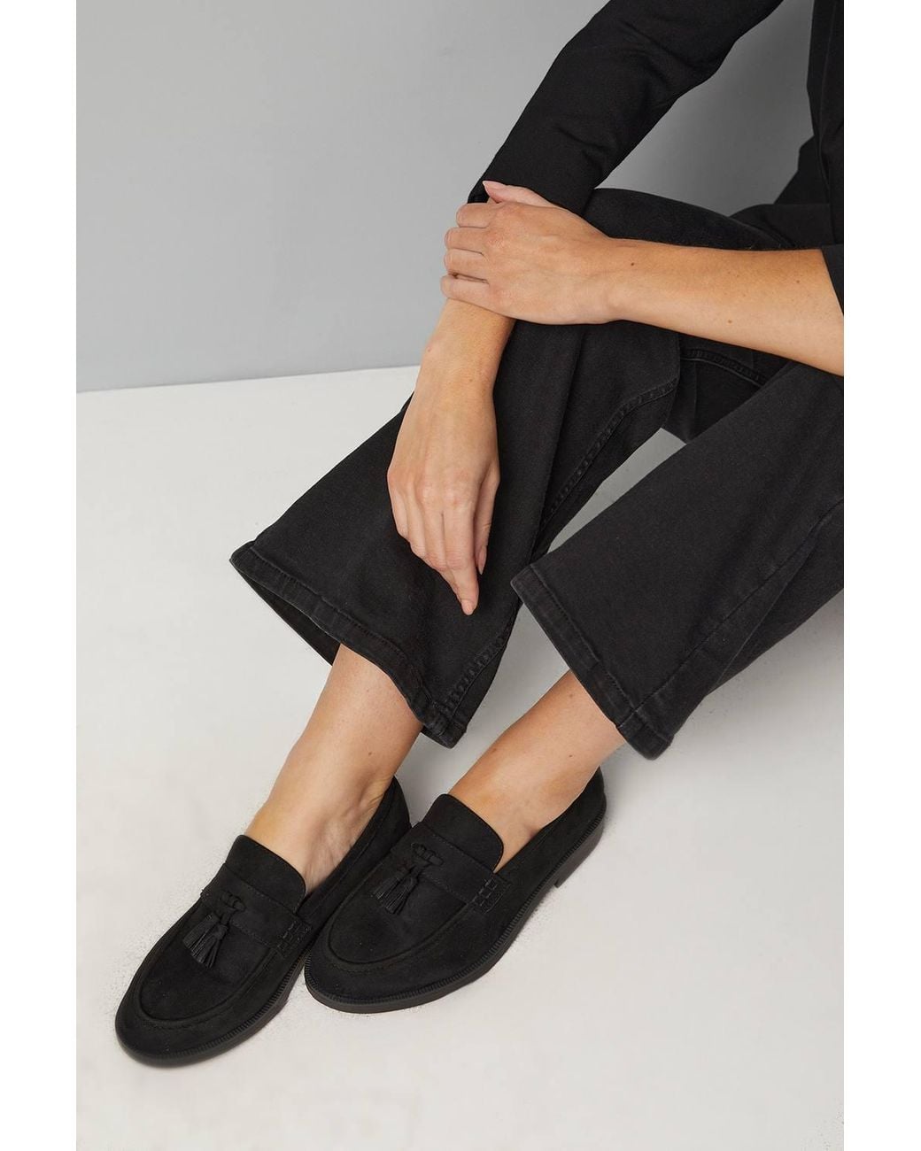Good for the Sole Black Wide Fit Paula Faux Suede Tassel Loafers
