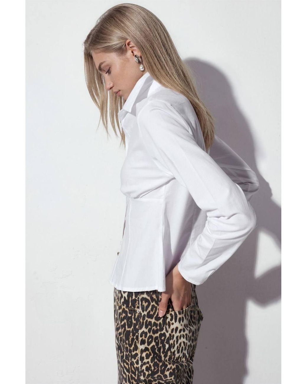 Bigdart White Fitted Poplin Button-Up Short Shirt