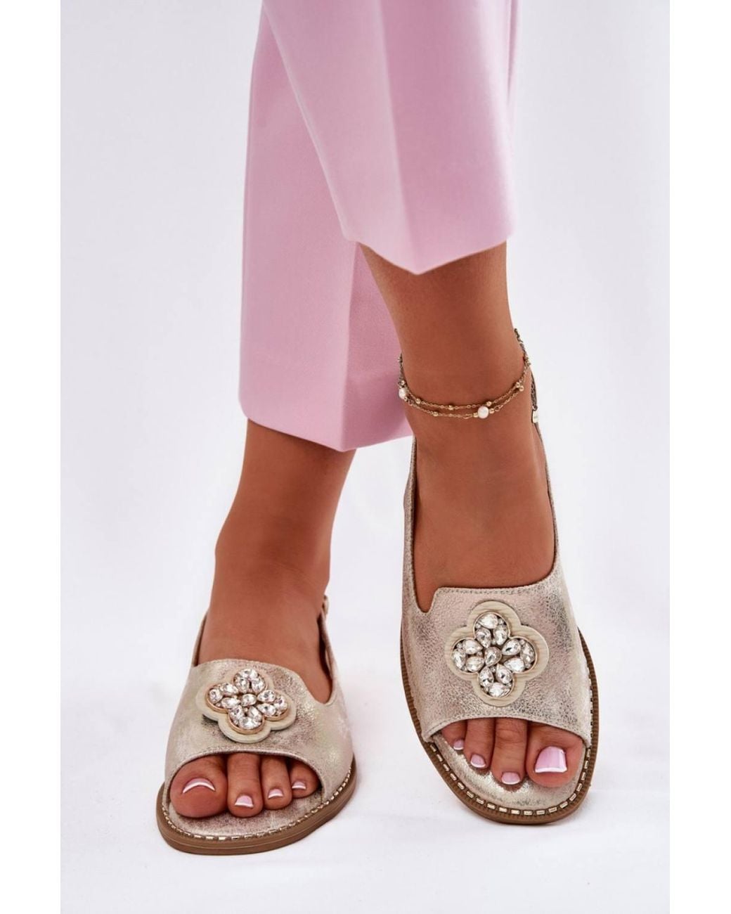 Love Lace Pink Flat Heel Buckle Sandals With Natural Insole Comfort