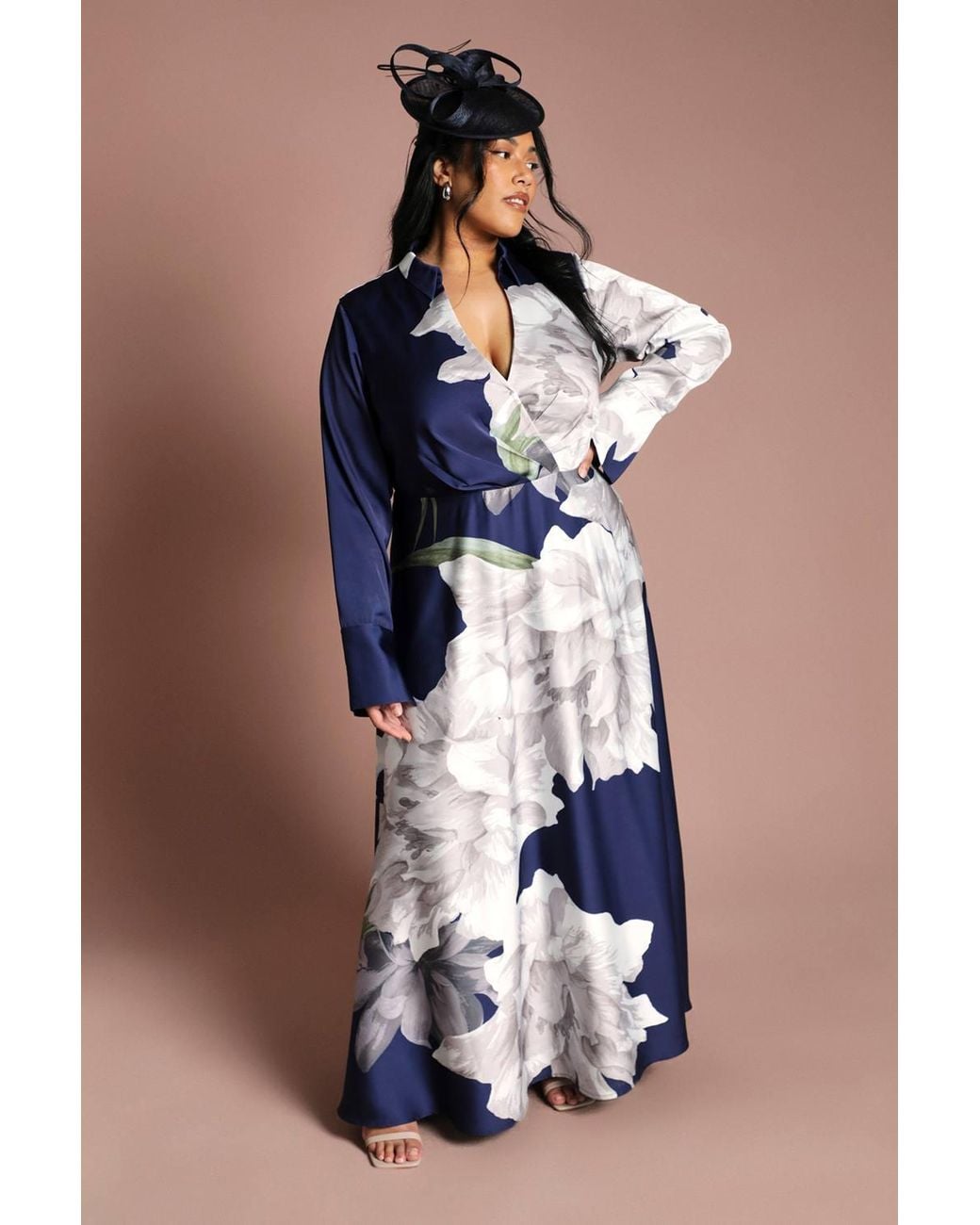 Coast Blue Plus Placement Print Wrap Front Maxi Gown