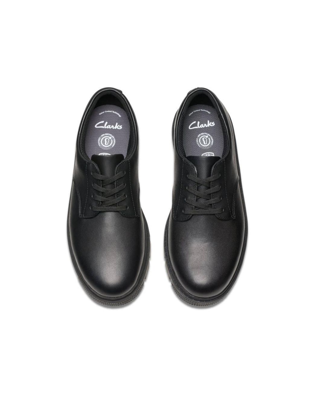 Clarks Black Lorcam Loop Youth Leather Derby Shoes, Lace Up, School Shoes