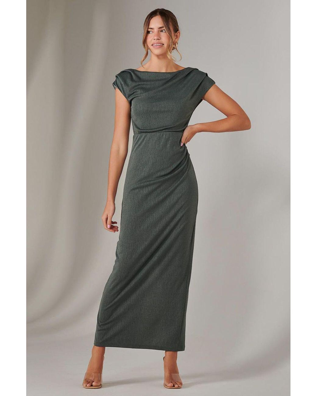 Jolie Moi Green Asymmetrical Bodycon Midaxi Dress