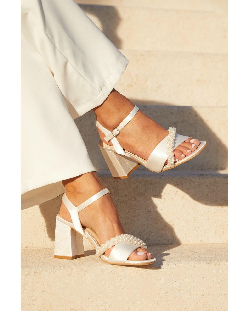 Linzi White Iris Bridal Satin Pearl Embellished Heels