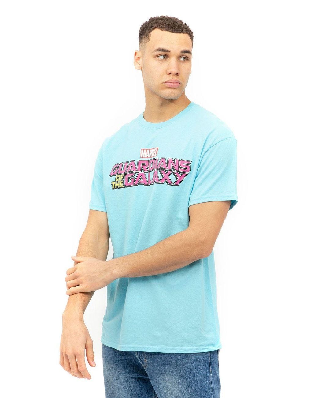 Marvel Blue Gotg Text Logo Cotton T-Shirt for men