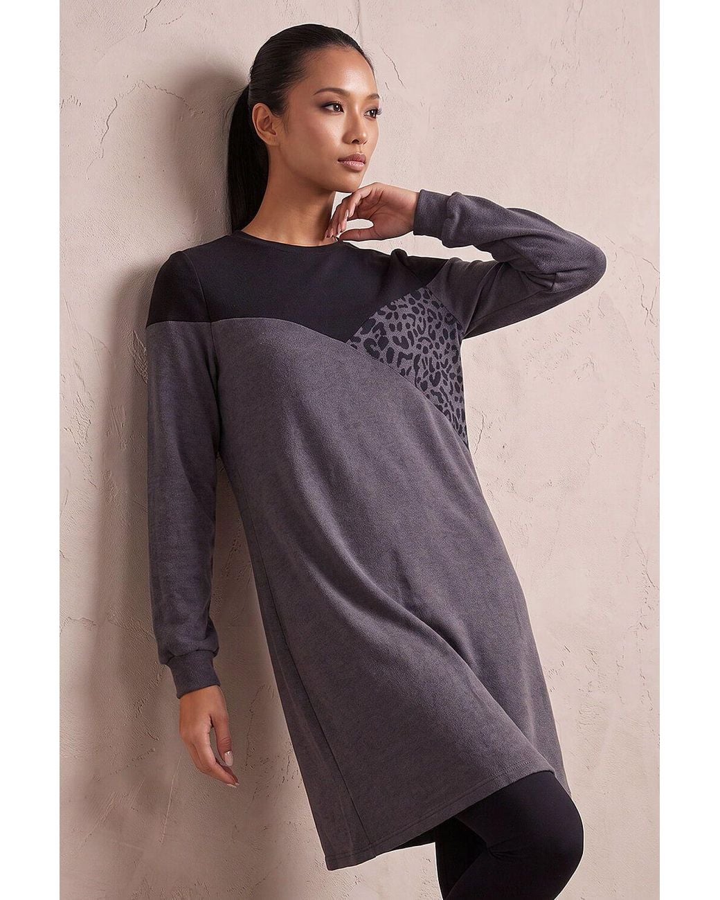Roman Gray Petite Stretch Animal Colour Block Knit Dress