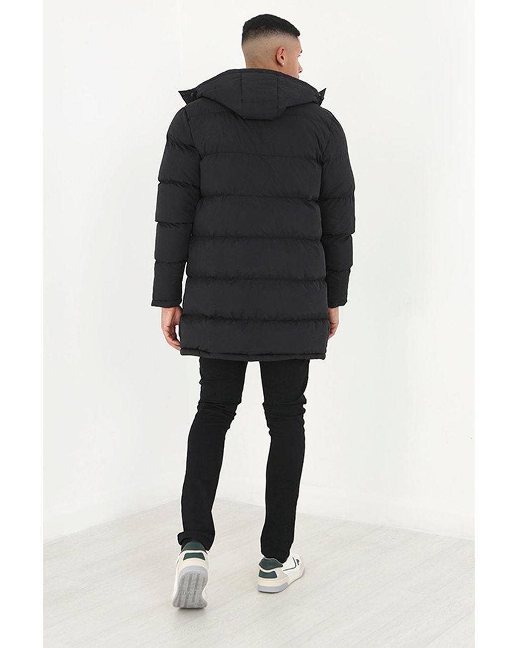 Brave Soul Green Longline Hooded Padded Jacket for men
