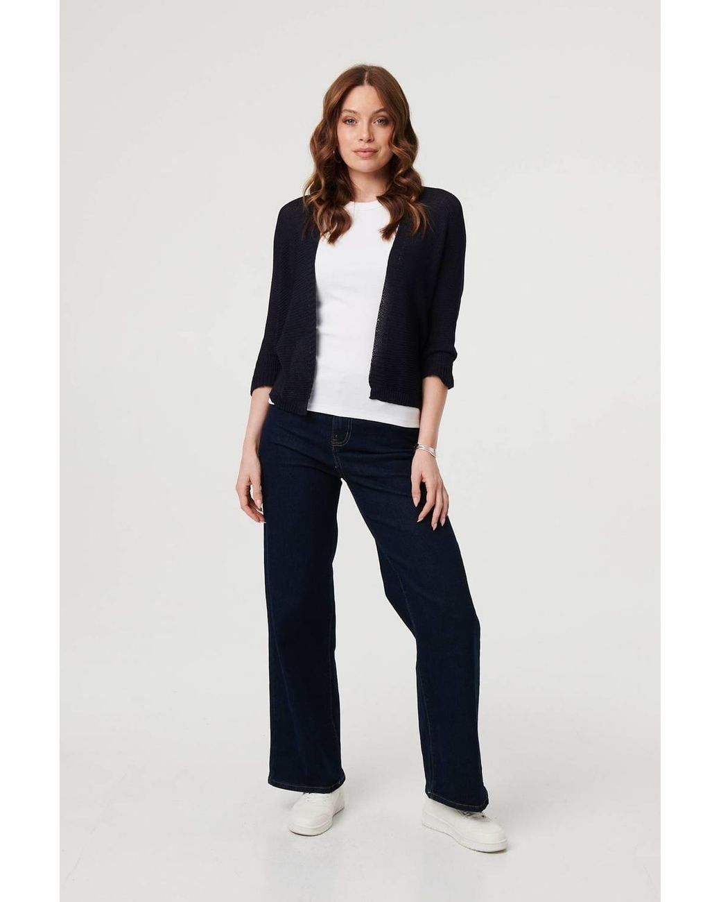 Izabel London Blue Mesh Cropped 3/4 Sleeve Open Cardigan