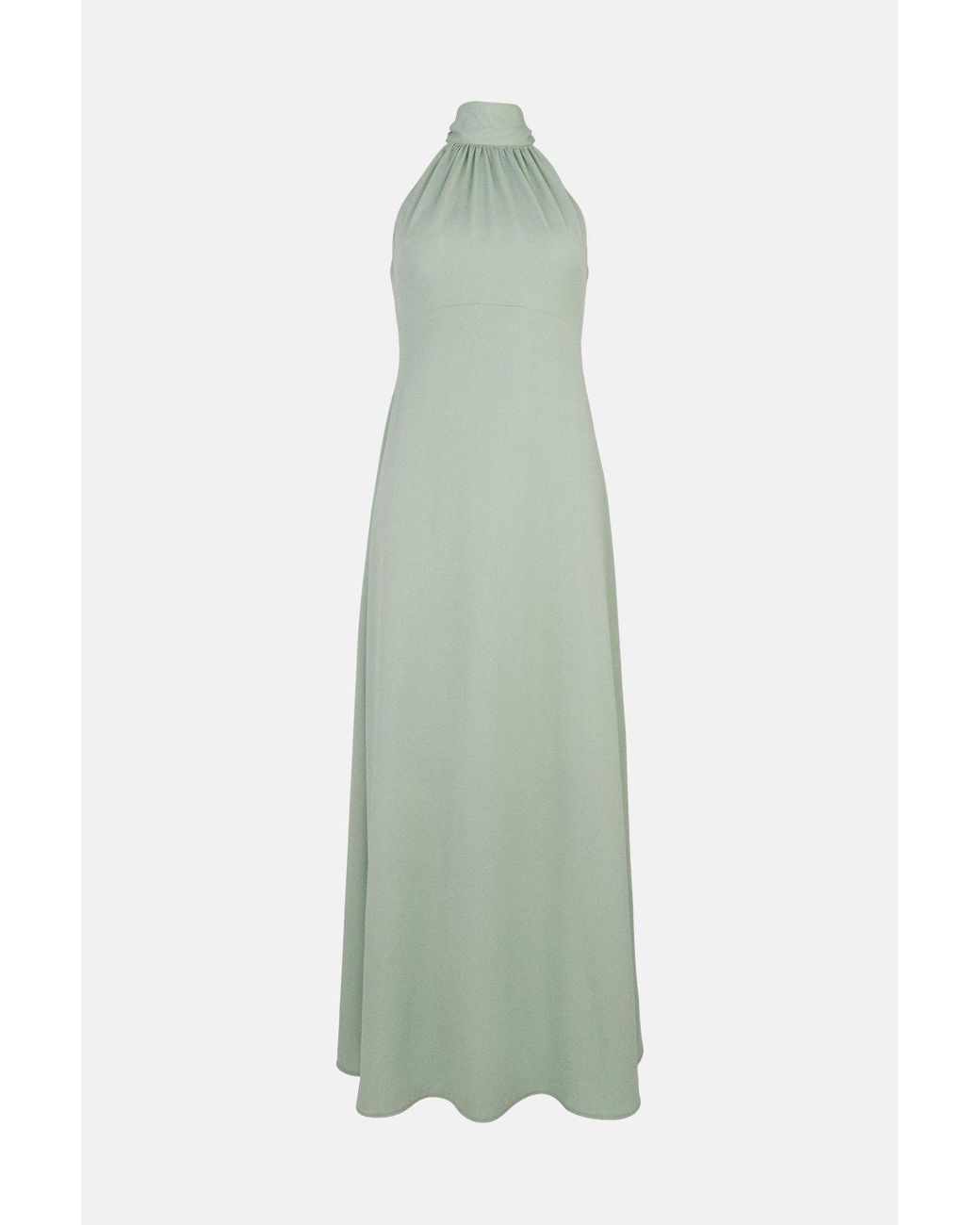 Oasis Green Satin Halter Neck Midi Bridesmaid Dress