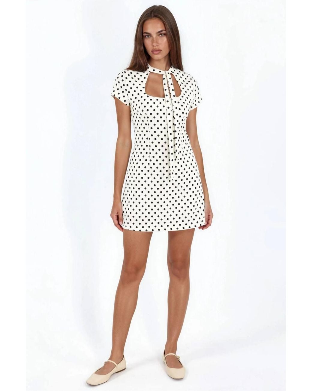 Hiccup Green U-Neck Polka Dot Mini Woven Dress