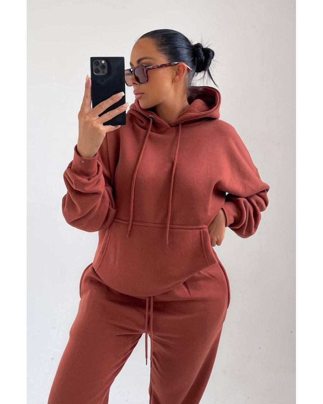 Femme Luxe Red Oversized Front Pocket Pullover Hoodie Cuffed Joggers Loungewear Set