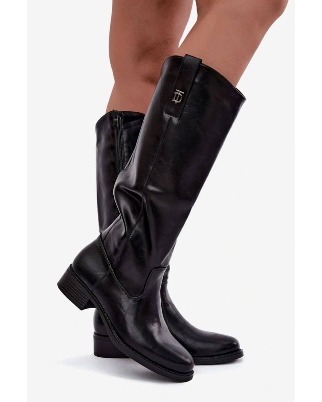 Love Lace Black Winter Faux Leather Knee High Boots With Zip