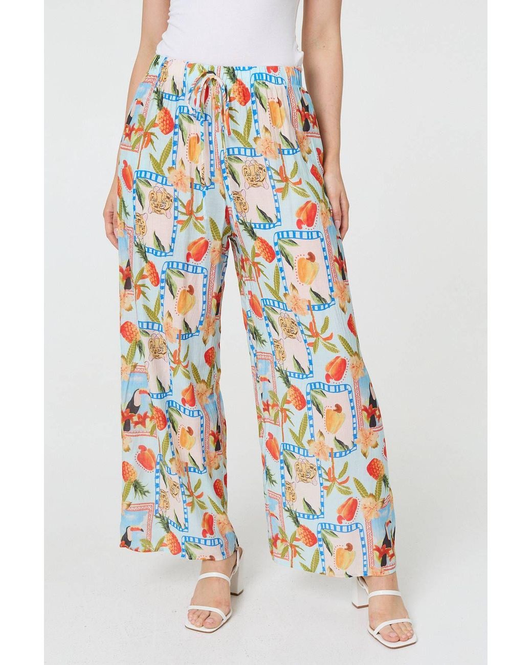 Izabel London White Patchwork Relaxed Wide Leg Trousers