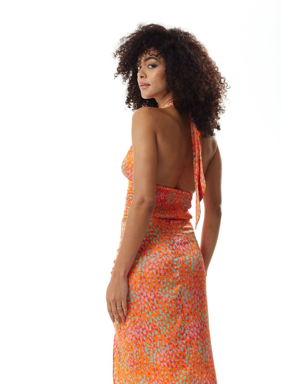 Liquorish Orange Halterneck Crop Top