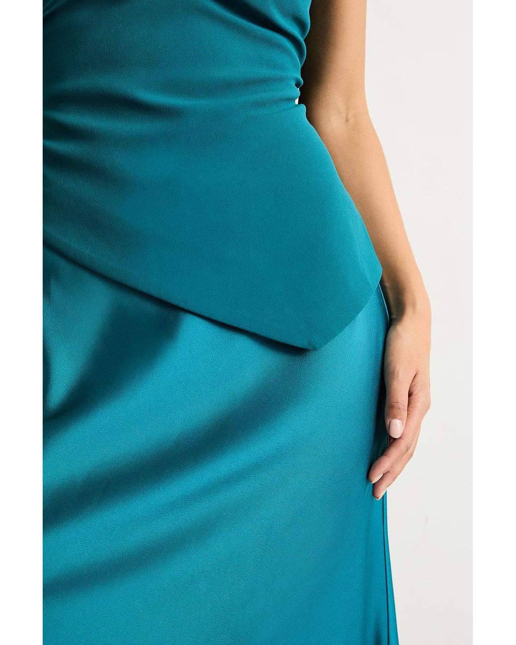 Warehouse Blue Petite Strapless Structured Bodice Satin Midi Dress
