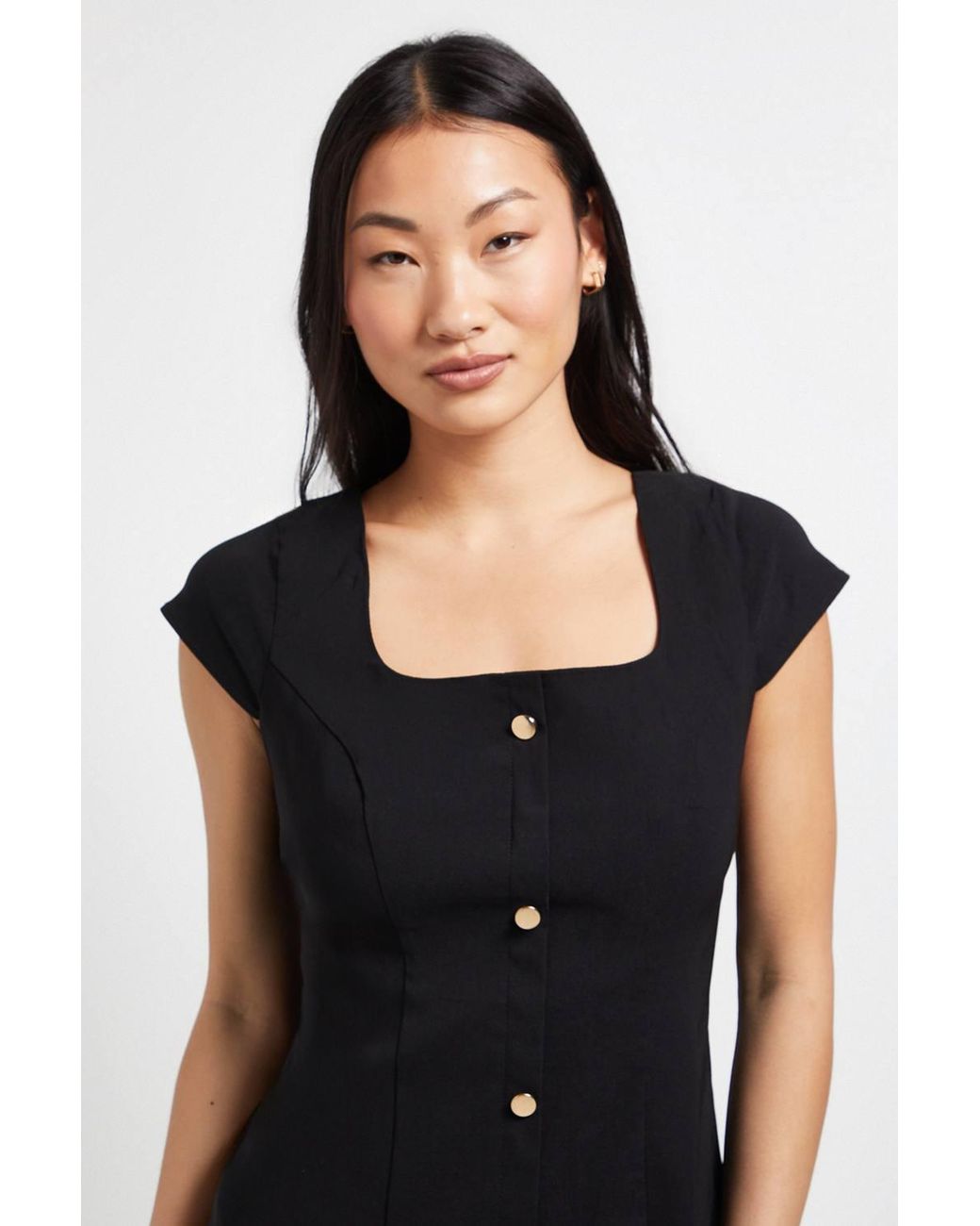 Dorothy Perkins Black Petite Bengaline Button Down Midi Dress