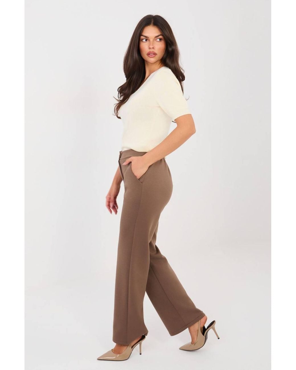 Love Lace Brown High Waisted Straight Leg Comfort Trousers