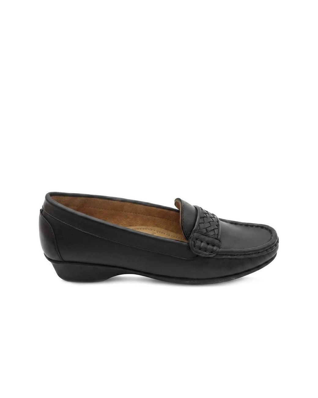 Pavers Black Leather Heeled Moccasins With Woven Detail