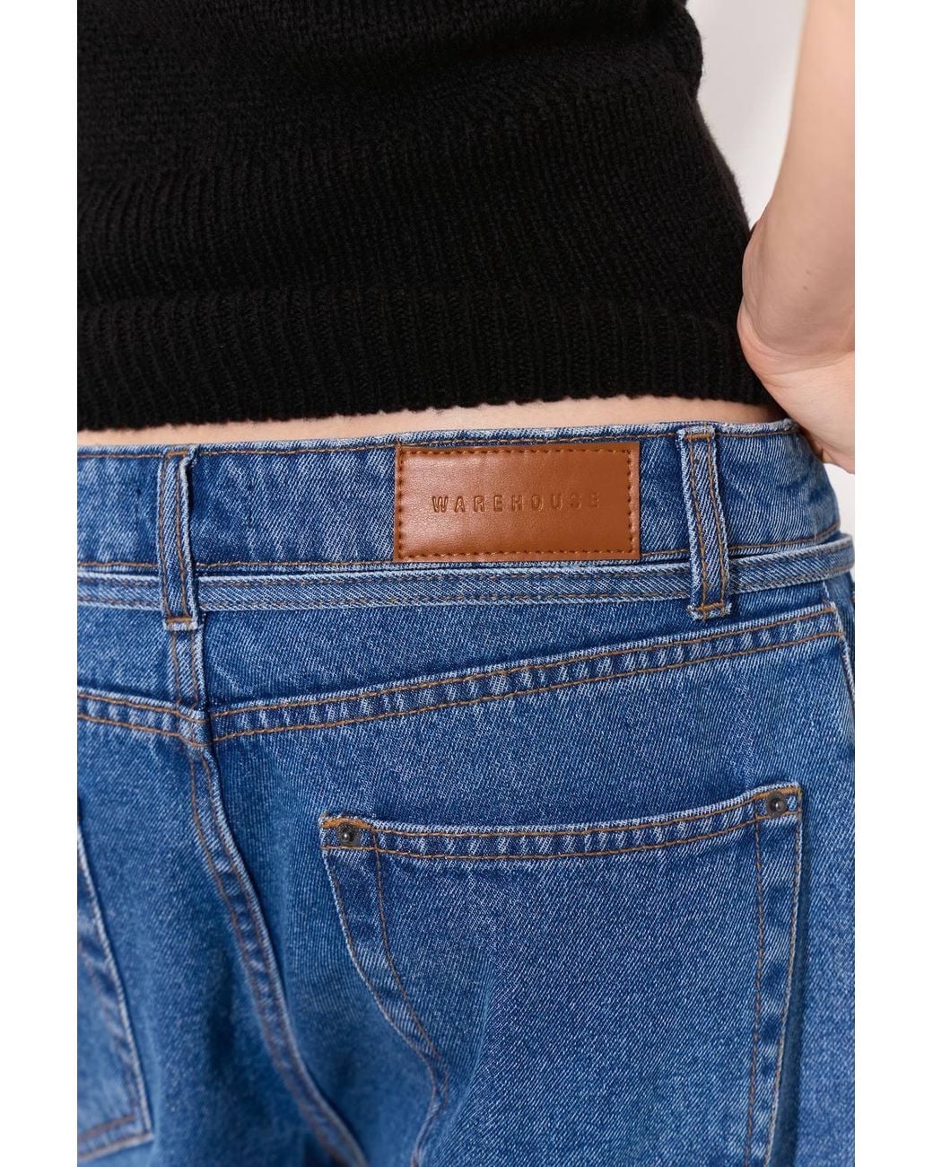 Warehouse Blue Tie Waist Wide Leg Denim Jean