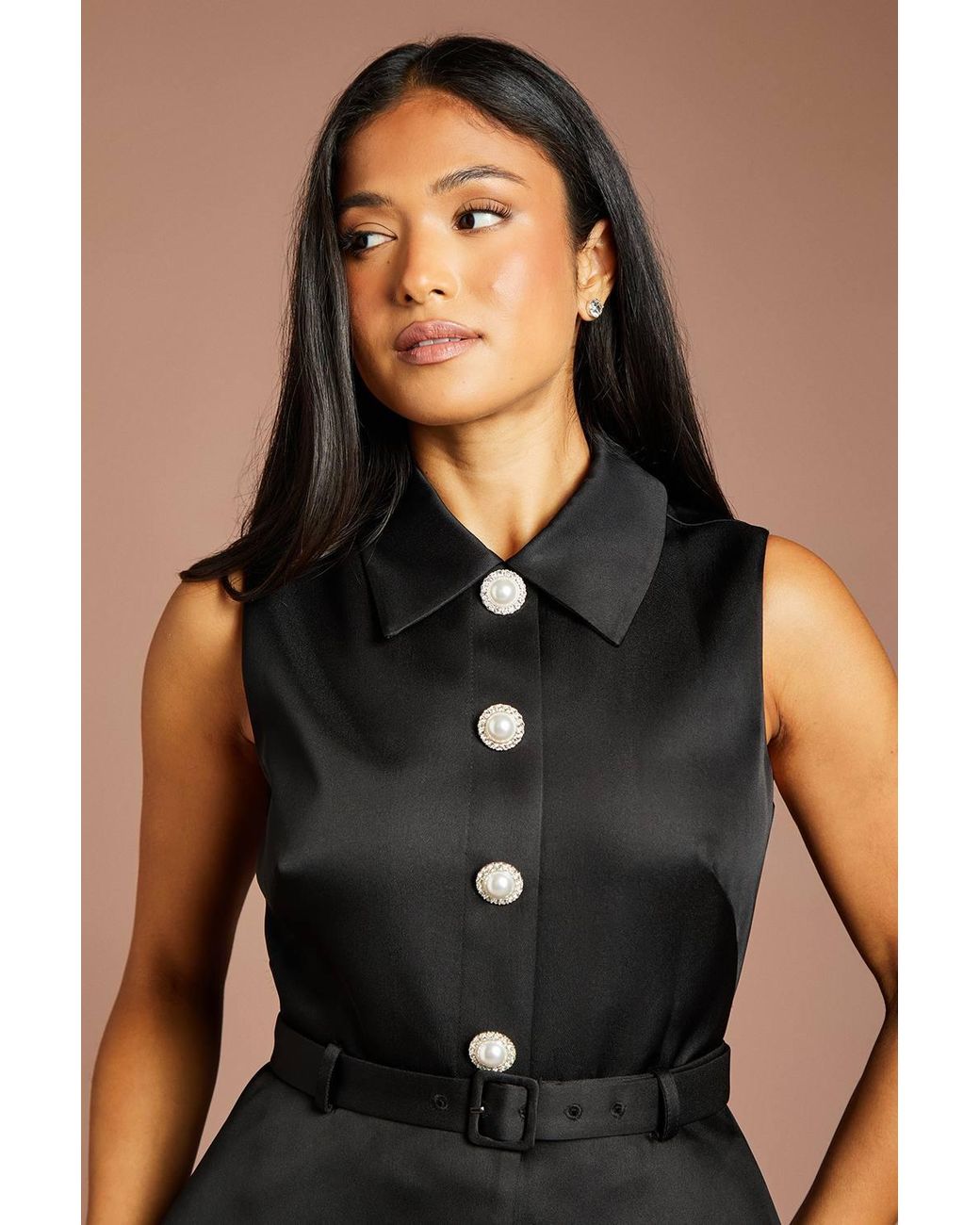 Coast Black Petite Collared Peplum Pleated Georgette Trouser Jumpsuit