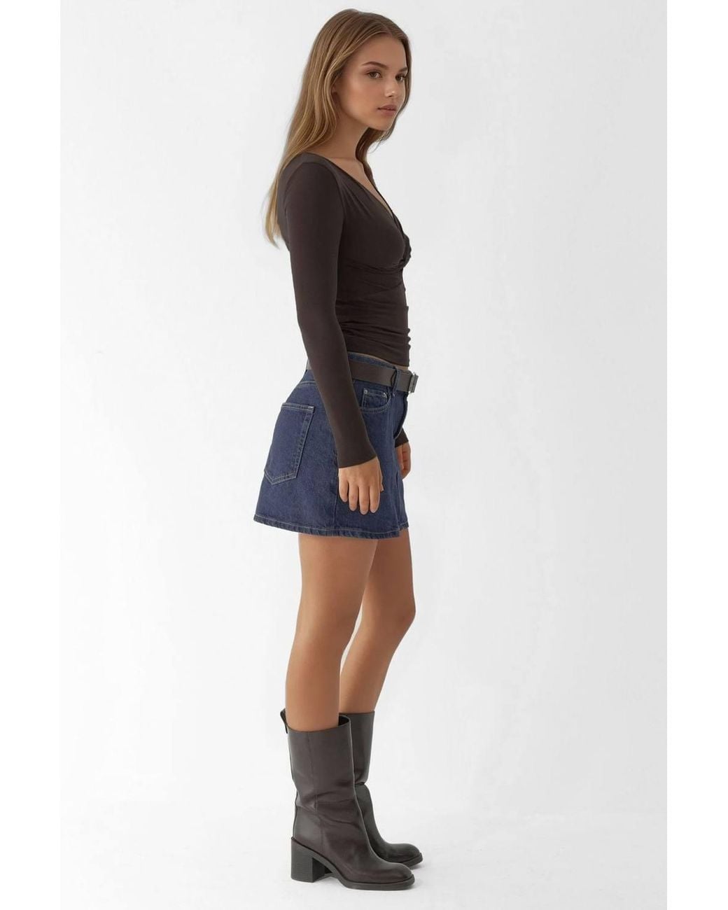 Hiccup Brown V-Neck Twist-Front Long Sleeve Top