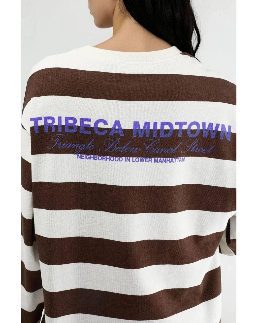 Busem White Oversized Striped Crew Neck Sweatshirt