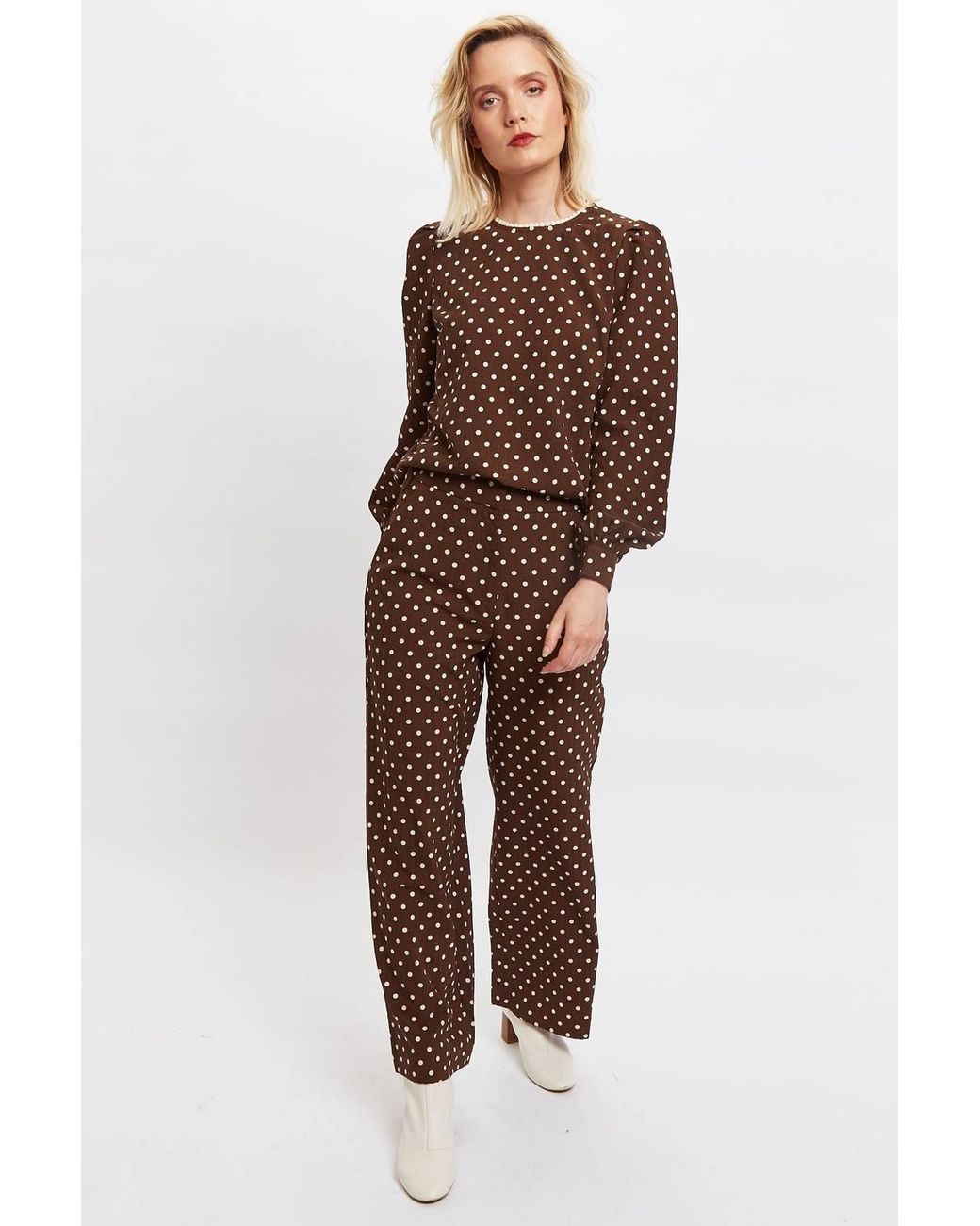 Louche Brown Lima Pretty Print Long Sleeve Blouse