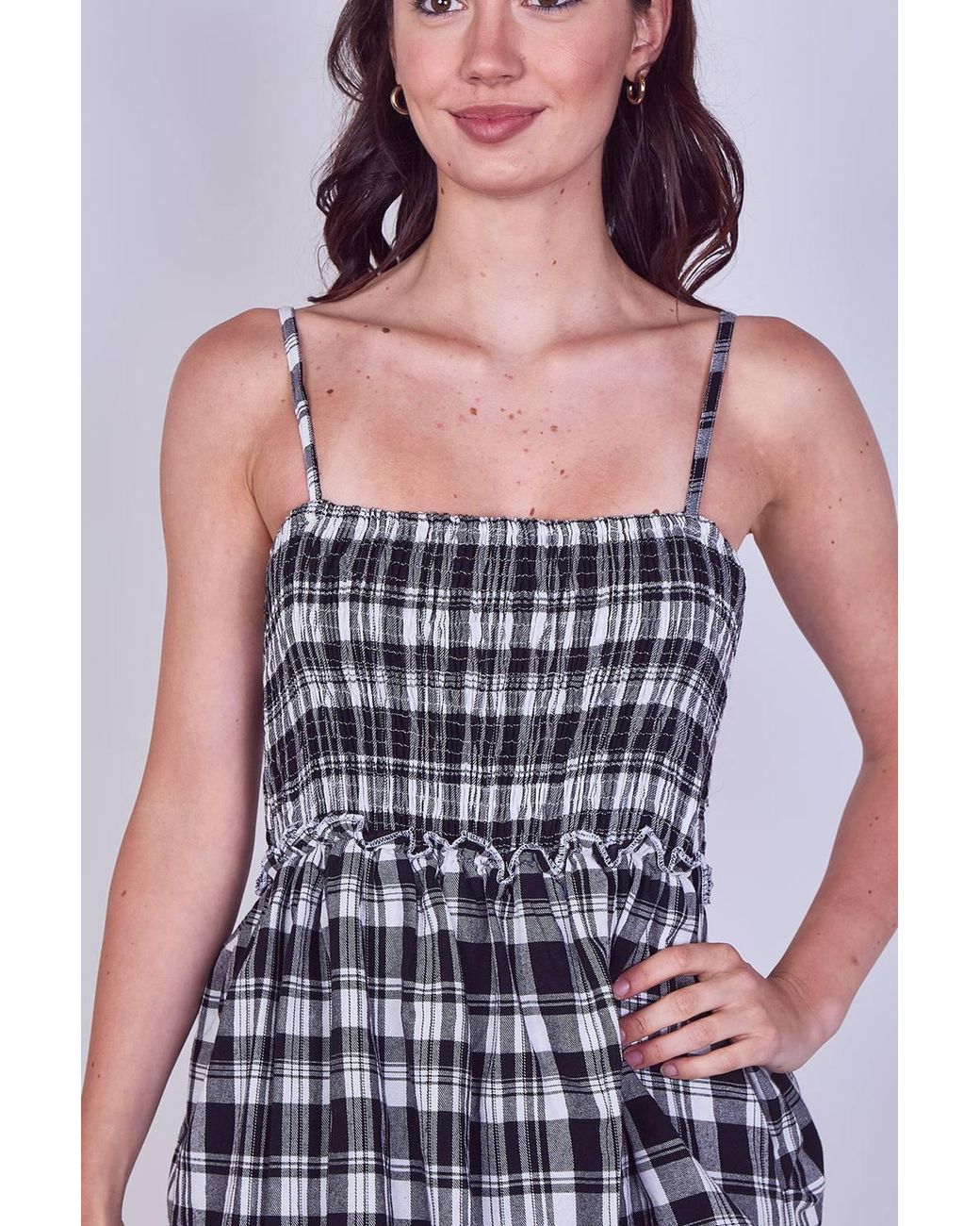 ELAINA FASHION White Tiered Check Maxi Dress