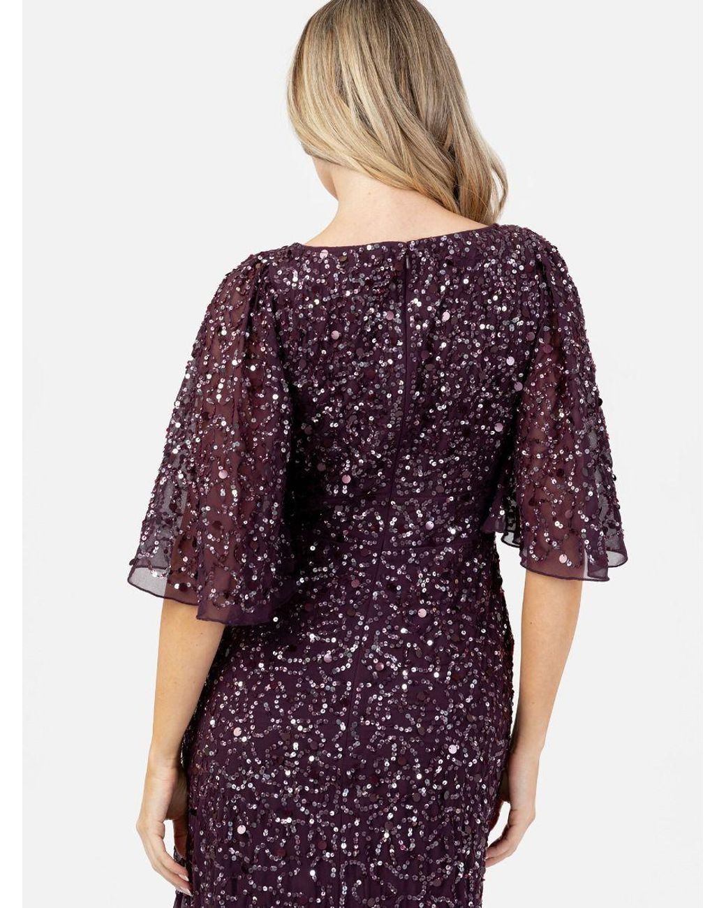 Maya Deluxe Purple Embellished Angel Sleeve Maxi Dress
